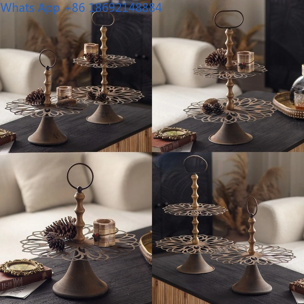 

Bohemian Style Tray Small Apartment Desktop Two Tier Fruit Plate Photography Decoration Prop Hollow Shelf