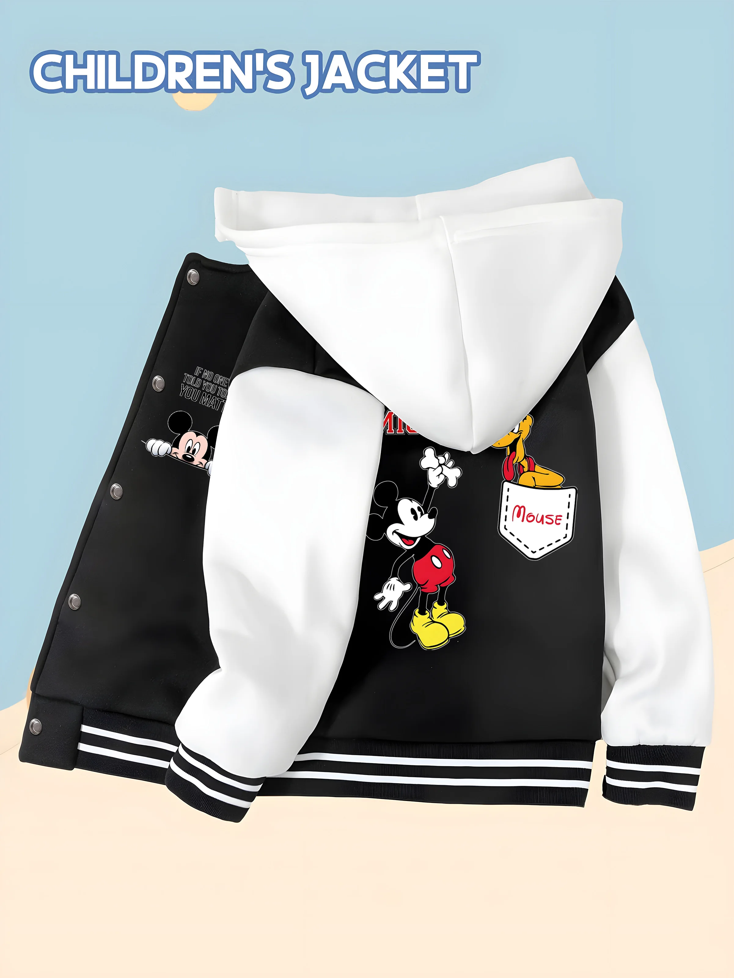 

MINISO Disney Mickey and Pluto Kids Baseball Boys Jacket - Double-sided fun interactive print, play, soft and comfortable