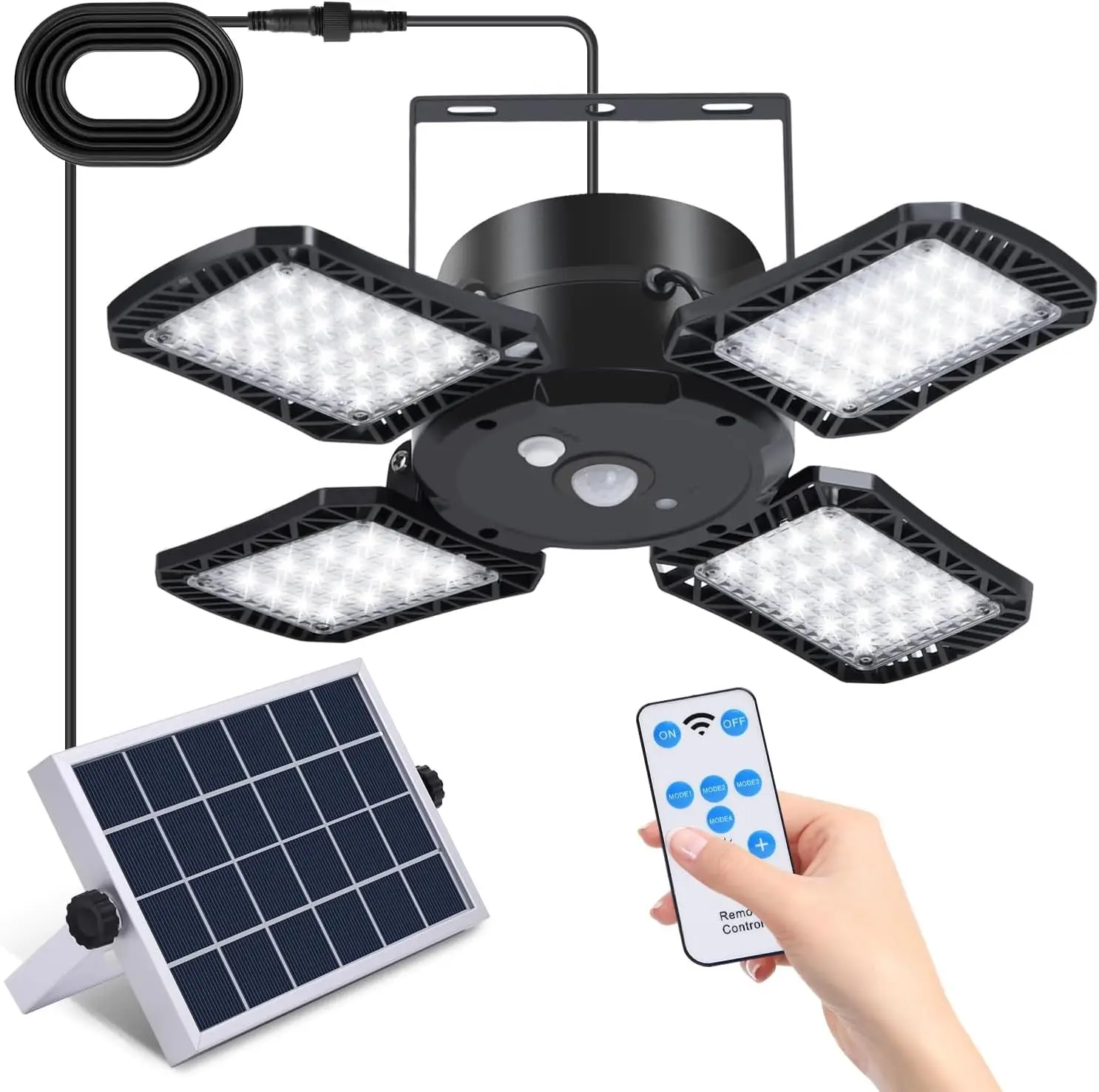 

Solar Shed Light 1000LM 128LED Outdoor Motion Sensor Pendant Light for Barn Gazebo Home