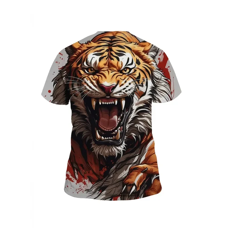 Men's 3D Tiger Print T-Shirt 2026 Realistic Ferocious Face Graphic Tee Breathable Polyester Loose Short Sleeve Gym Outdoor