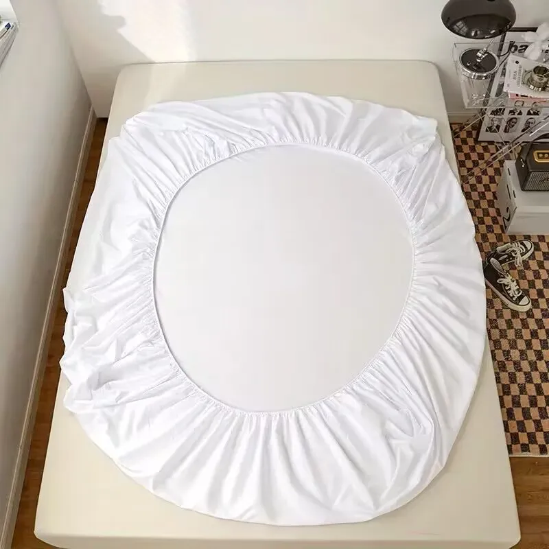 Washed Cotton Bed Fitted Sheet with Elastic Bands Non-slip Adjustable Mattress Covers for Double King Queen Bed 140/160/200cm