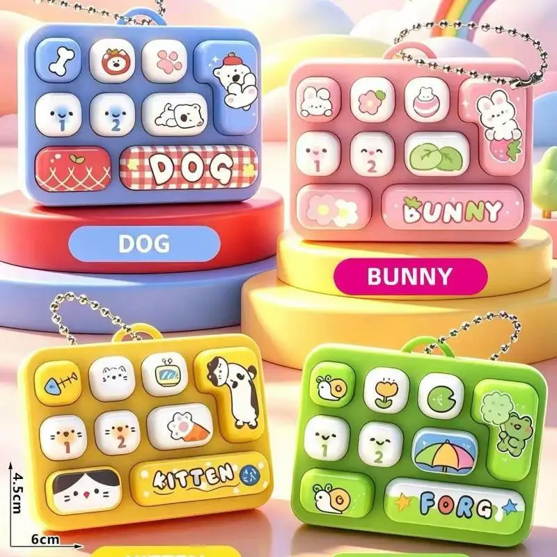 Mini Cartoon Fidget Keychain Cute Animal Print Soft Press Button Bag Charm For Kids Stress Relief Gift Supply For Daily Use