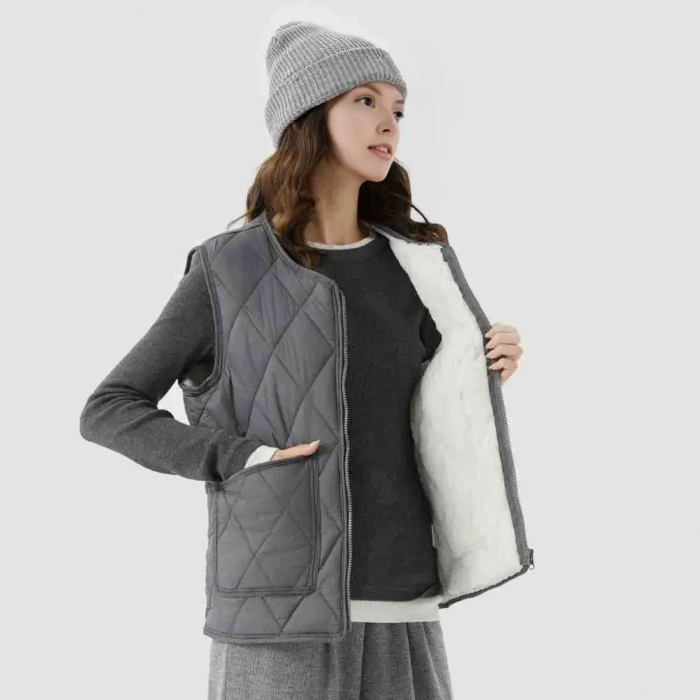Ladies' Cozy Vest Women's Quilted Fleece Lined Vest with Pockets Casual Sleeveless Warm Outerwear Jacket Autumn Winter Close Fit