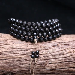 Natural ebony 20mm black bead bracelet Handmade male prayer Fitness Necklace jewelry, black wood bead bracelet