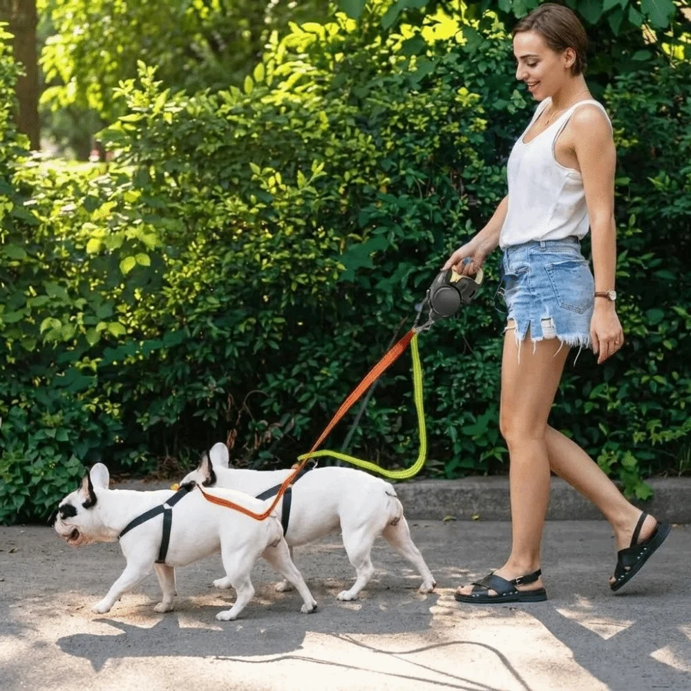 

Reflective Retractable Dog Leash 360 Swivel No Mesyy Walking Leash with Lights 3M Length One-Hand Operation Dual Pet Leash