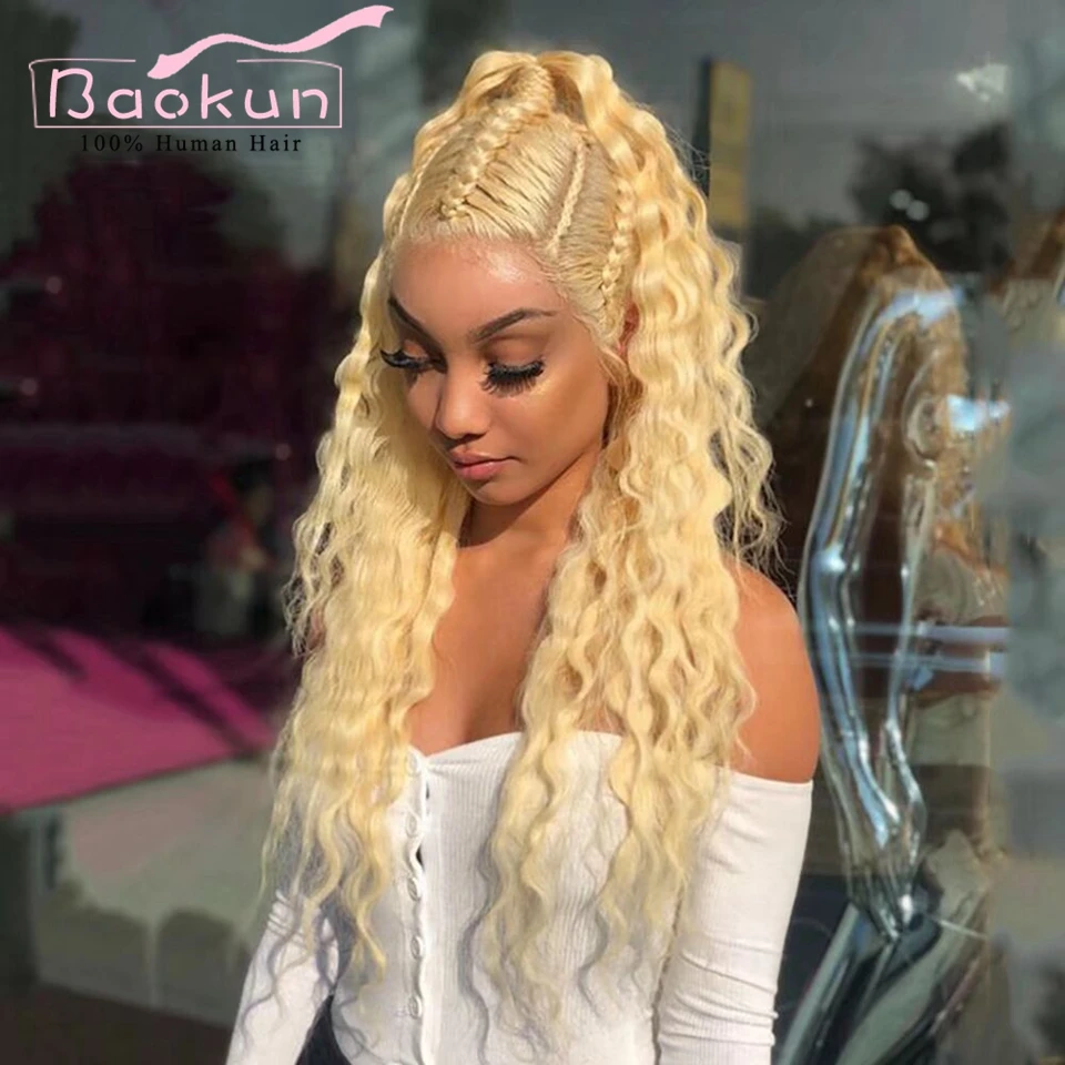 13x4 Mint Green Deep Wave Wig Human Hair 180 Density Pre Plucked Blonde 613 HD Lace Frontal Wig 13x6 Transparent Human Hair Wigs