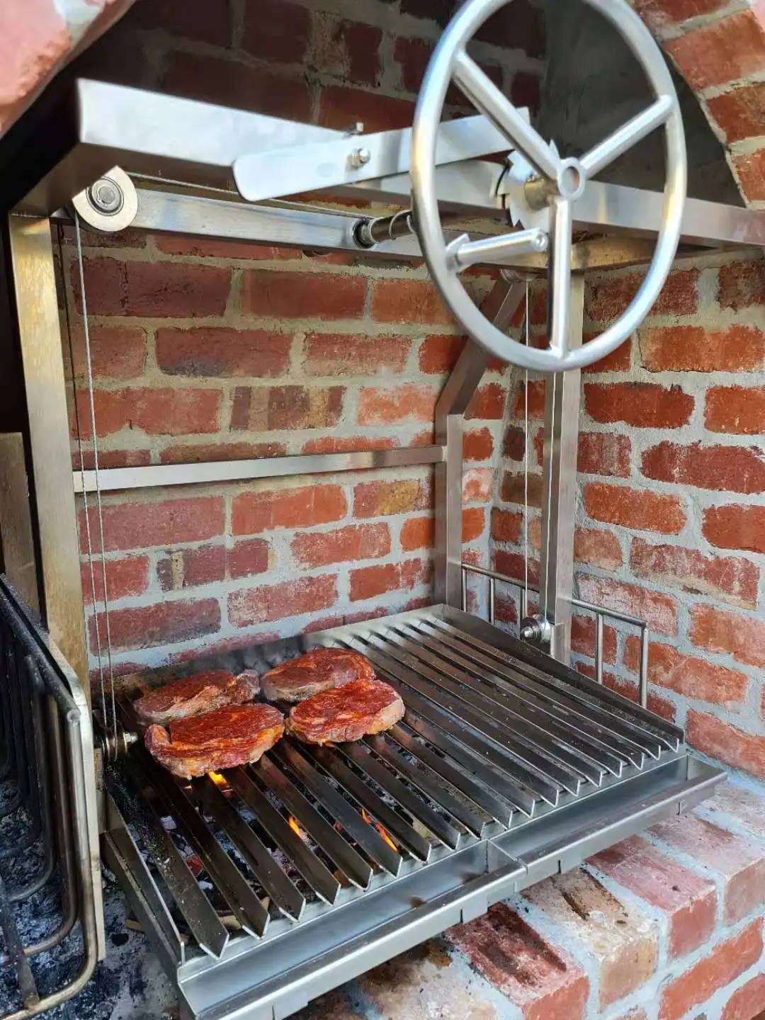 Drop Santamaria/Argentina/Gaucho Grills-Modern Stainless Steel Movable Trolley Piezoelectric Ignition High Pressure Safety BBQ