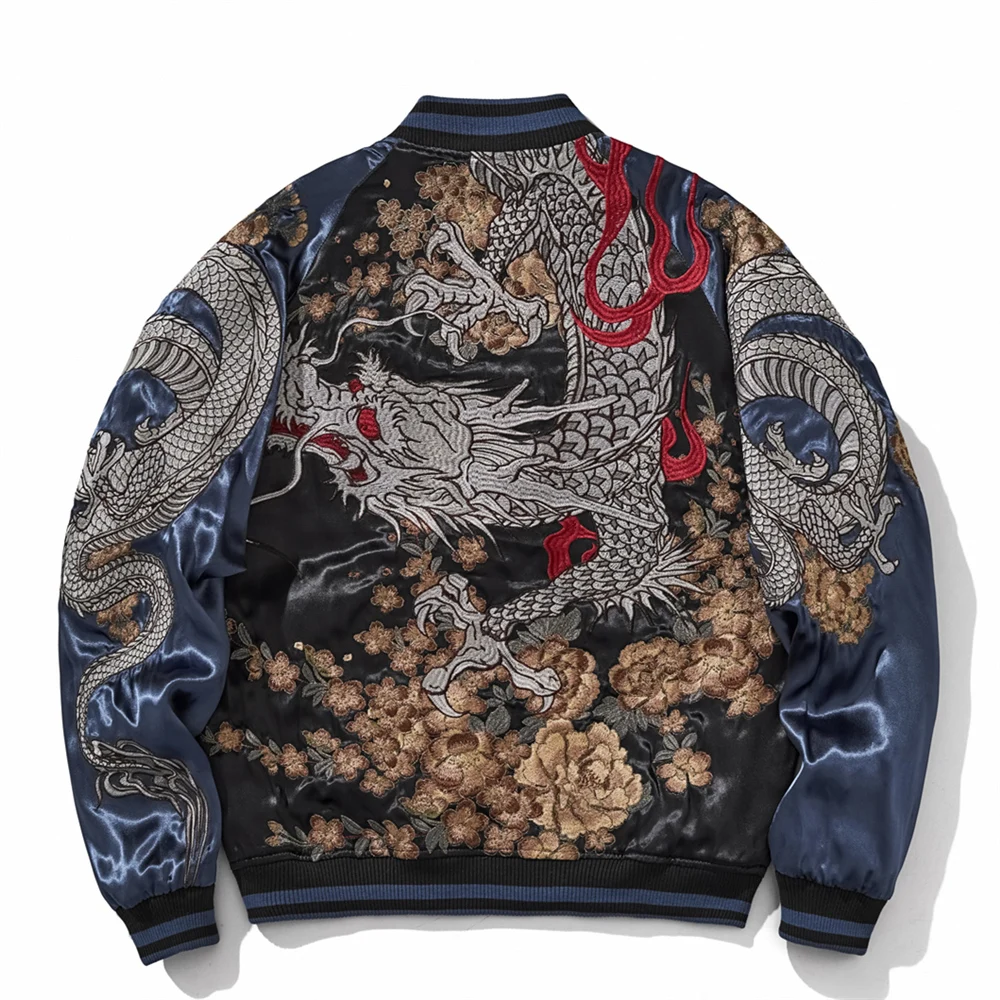 Cool Chinese Dragon Embroidered Coat Baseball Jacket Men Motorcycle Jacket Hip Hop Streetwear Harajuku Clothing Autumn