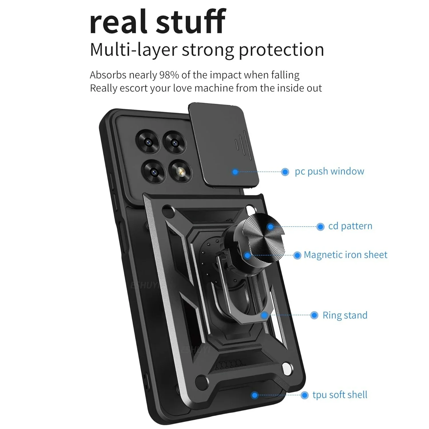 Armor Case For T-Mobile Revvl 7 Pro 5G T Phone 2 Pro 5G Cover Lens Protection With Ring Magnetic Holder Coque Fundas