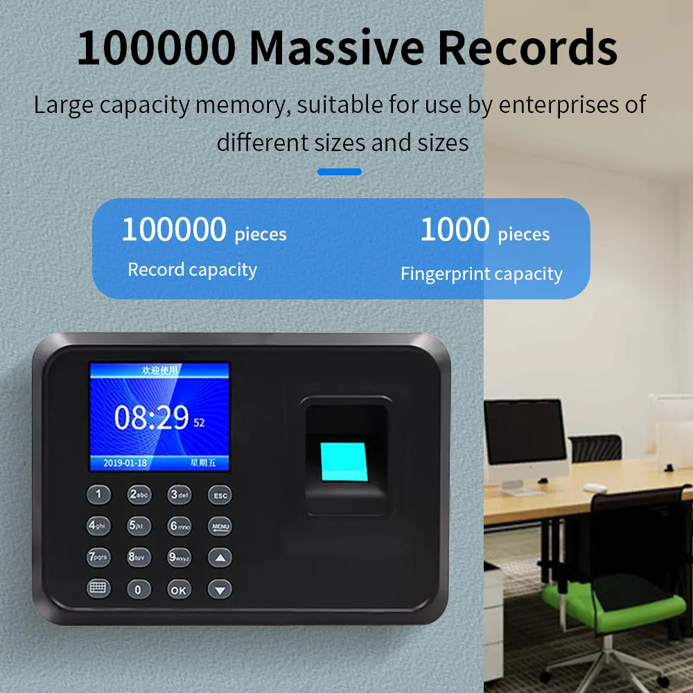 2.4 Inch A5 Biometric Time Attendance System USB Recorder Fingerprint Reader Clock in Employee Control Machine Electronic Device