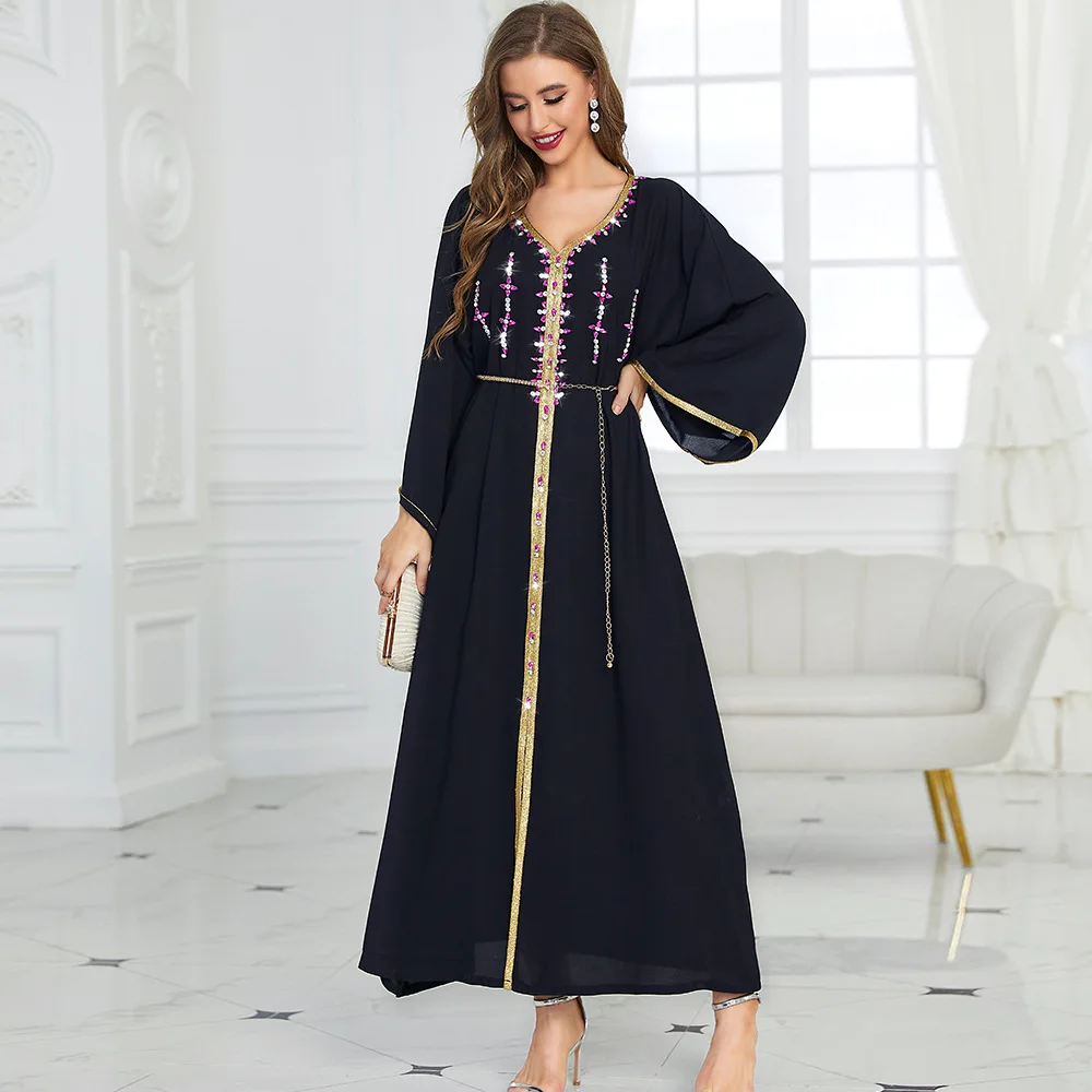 Eid Mubarak Ramadan Women Abaya Diamonds Maxi Dress Moroccan Kaftan Turkey Arabic Dubai Evening Party Vestidos Caftan Jalabiya