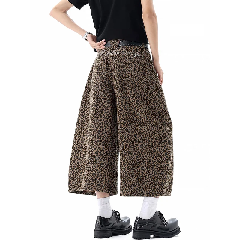 Man's Leopard Denim Shorts Y2k Jeans Pants Harajuku Aesthetic Vintage Embroidery Cowboy Shorts 2000s Trashy Clothes 2026