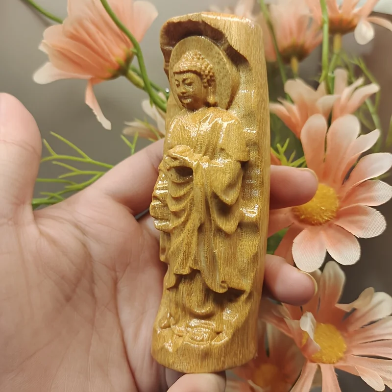 Three-Dimensional Solid Wood Buddha Statue Ornament, Suitable for Entryway Decoration, Dual-Scene Use in Study and Living Room, Natural Wood Grain Craftsmanship, a Carrier of Modern Home Aesthetics