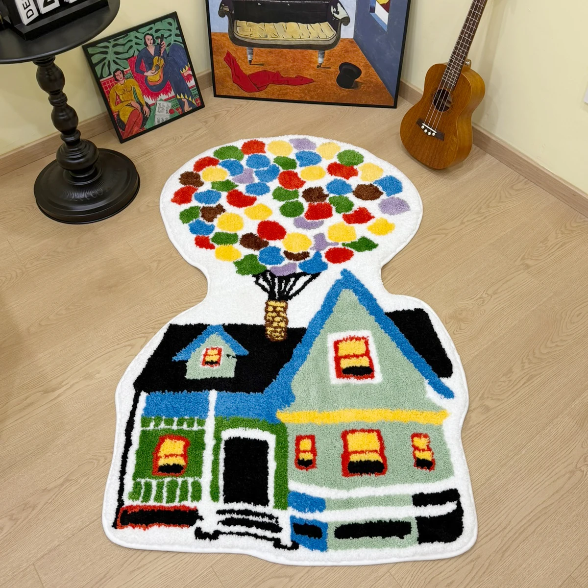 Up Movie House Colorful Balloons Shaped Tufted Rug Cartoon Flying House Multicolor Balloon Graphic Fluffy Anti Slip Floor Mat