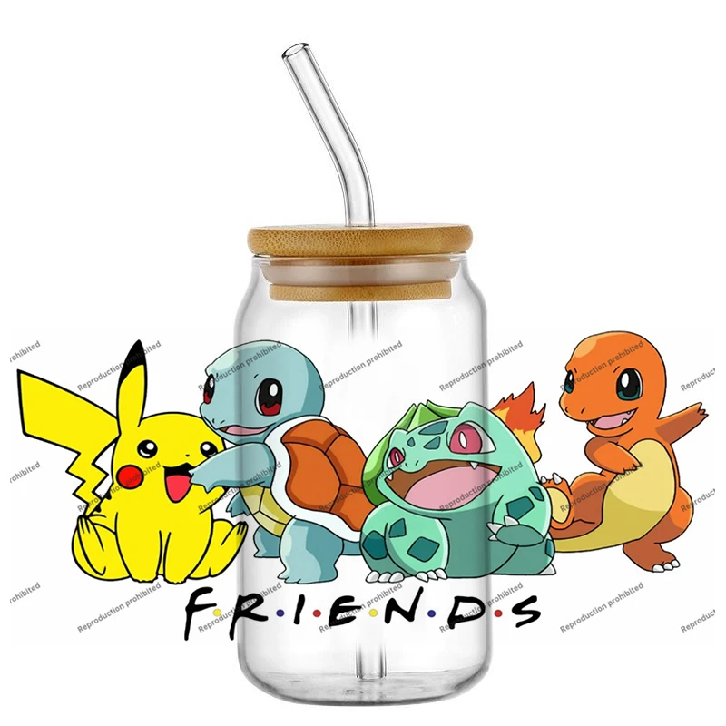 Pokemon pattern UV DTF cup wrap For 16oz Cup Wrap Libbey Glass Plastic Can Wraps Selfadhesive Sticker Washable DIY Wraps