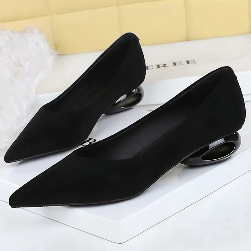 BIGTREE Shoes Low Heeled Women's Shoes Hollow Out Women Pumps Pointed Tip Luxury Banquet Shoes Suede Office Shoes Women Heels - view 4