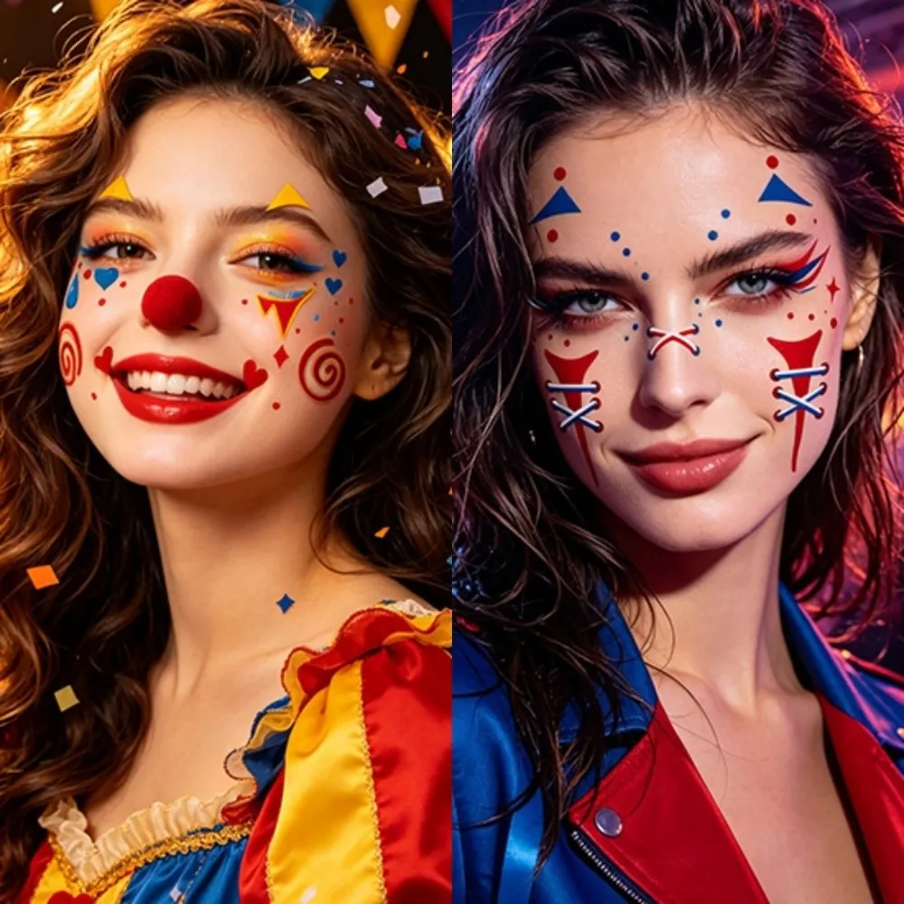 Make Up Joker Face Tattoo Sticker Waterproof Face Art Circus Clown Temporary Tattoo Long Lasting DIY Little Witch Face Sticker