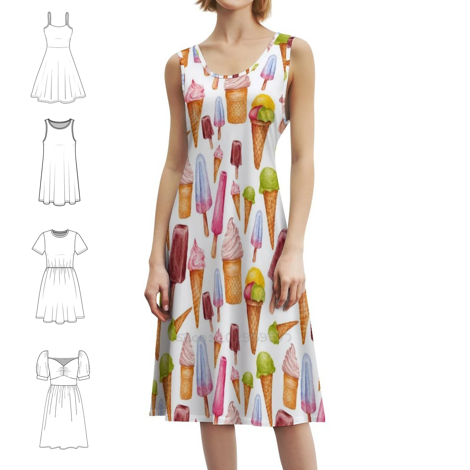 آيس كريم نمط بوهو شيك فستان أنيق موضة شاطئ حفل زفاف ثوب نمط الآيس كريم المائية المياه الملابس النسائية #1
