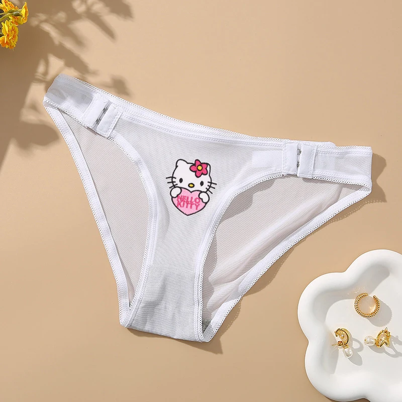 Hello Kitty Kuromi Sheer Mesh Hook Briefs Anime Cartoon Lace Women Underwear Kawaii Low Waist Seamless Thong Cute Girls Gifts