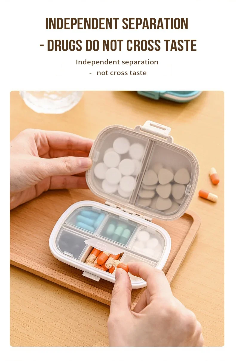 Kompakter wöchentlicher Pillen-Organizer, tragbare minimalistische Reise-Medizinbox, täglicher Aufbewahrungsbehälter für Tabletten und Vitamine – Detail 8