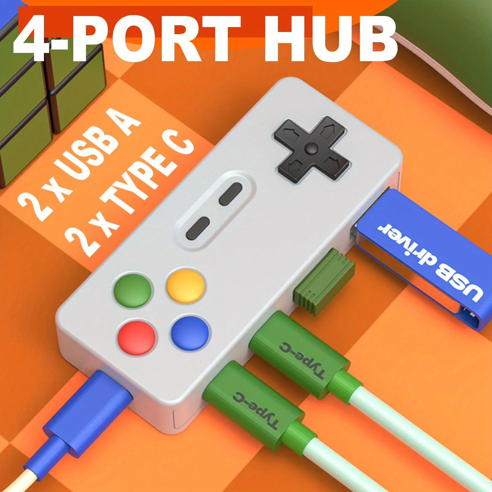 1PC Cartoon USB C Extension Adapter With 2x USB+2x Type C Adapter For Keyboard Usb Flash Drive Laptop Game Controller Hub