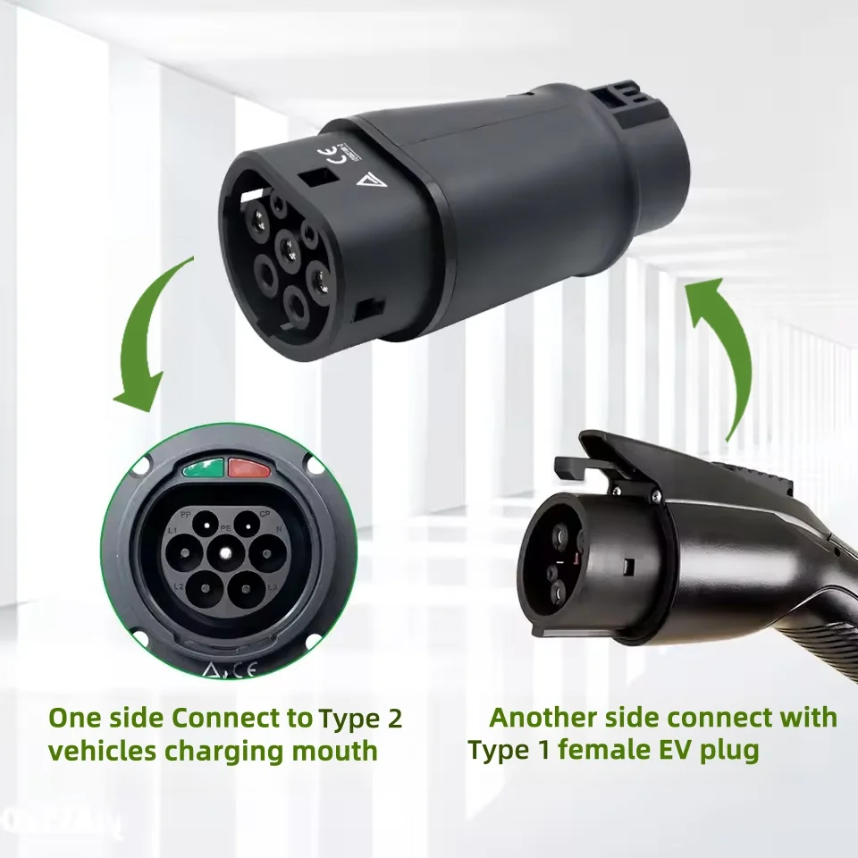 Type1 ~ Type2 EVES 변환기 Sae J1772 ~ IEC62196-2 전기 자동차 충전 변환기 용 32A 7.2KW EV 충전기 어댑터 썸네일 5