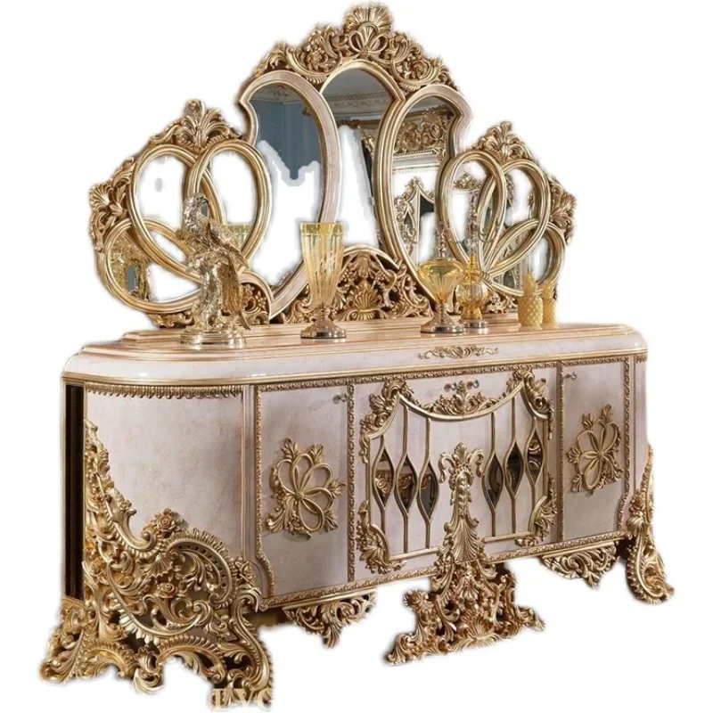 

Solid wood dining side porch table mirror luxury carved decorative locker