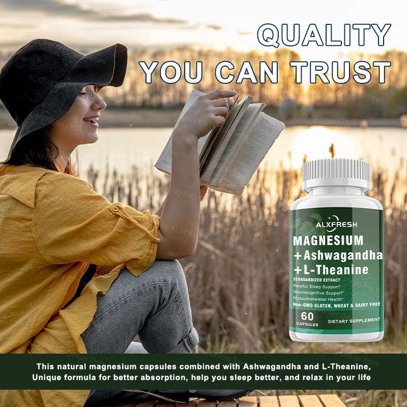 Magnesium Capsules Support Heart Blood Pressure Bone Brain Health Energy Production Improve Sleep Quality Relax Muscles and Mood