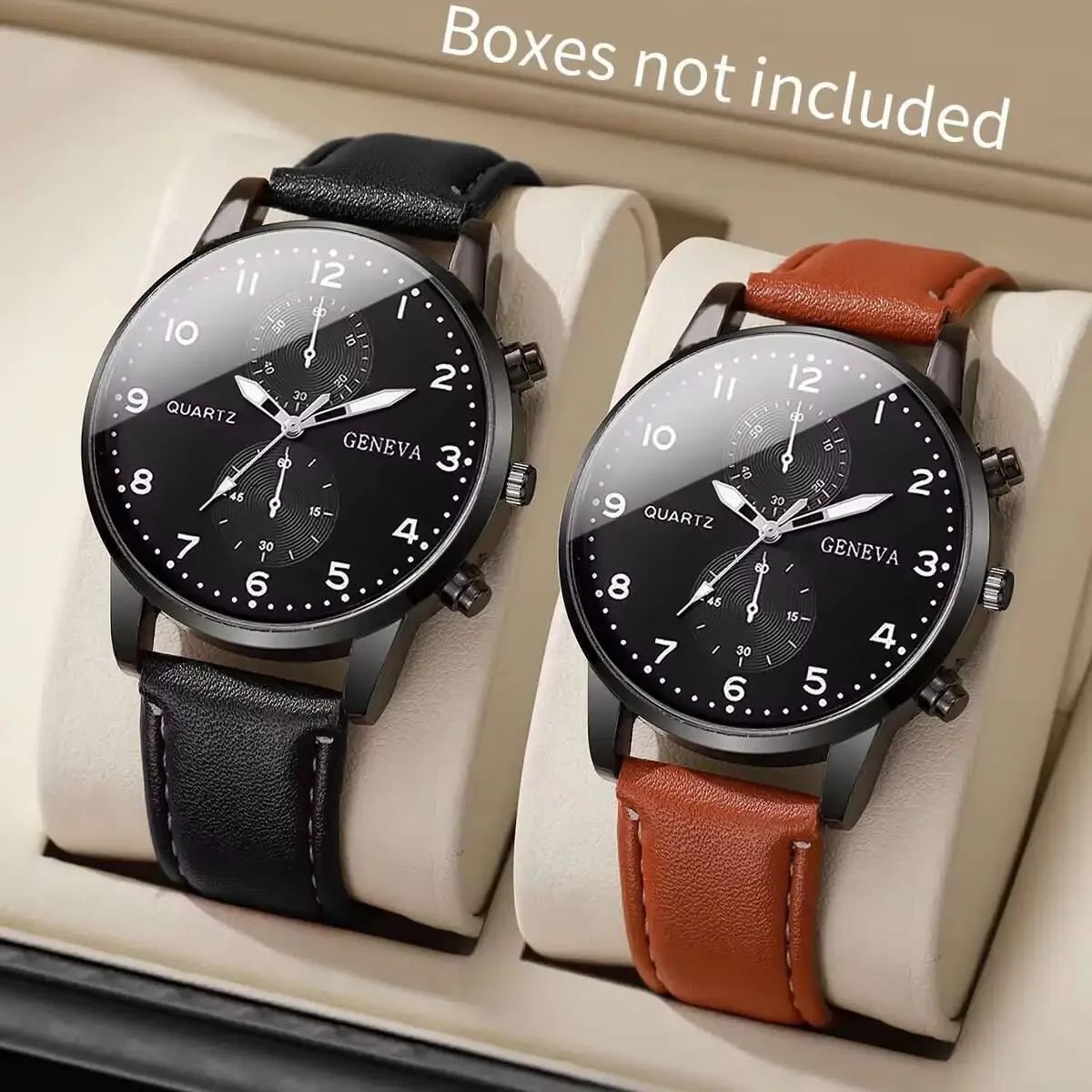 1 Pçs Men's Three-Clasp Business Casual Trendy Leather Quartz Watch High-End Distinguished Wristwatch Large Dial