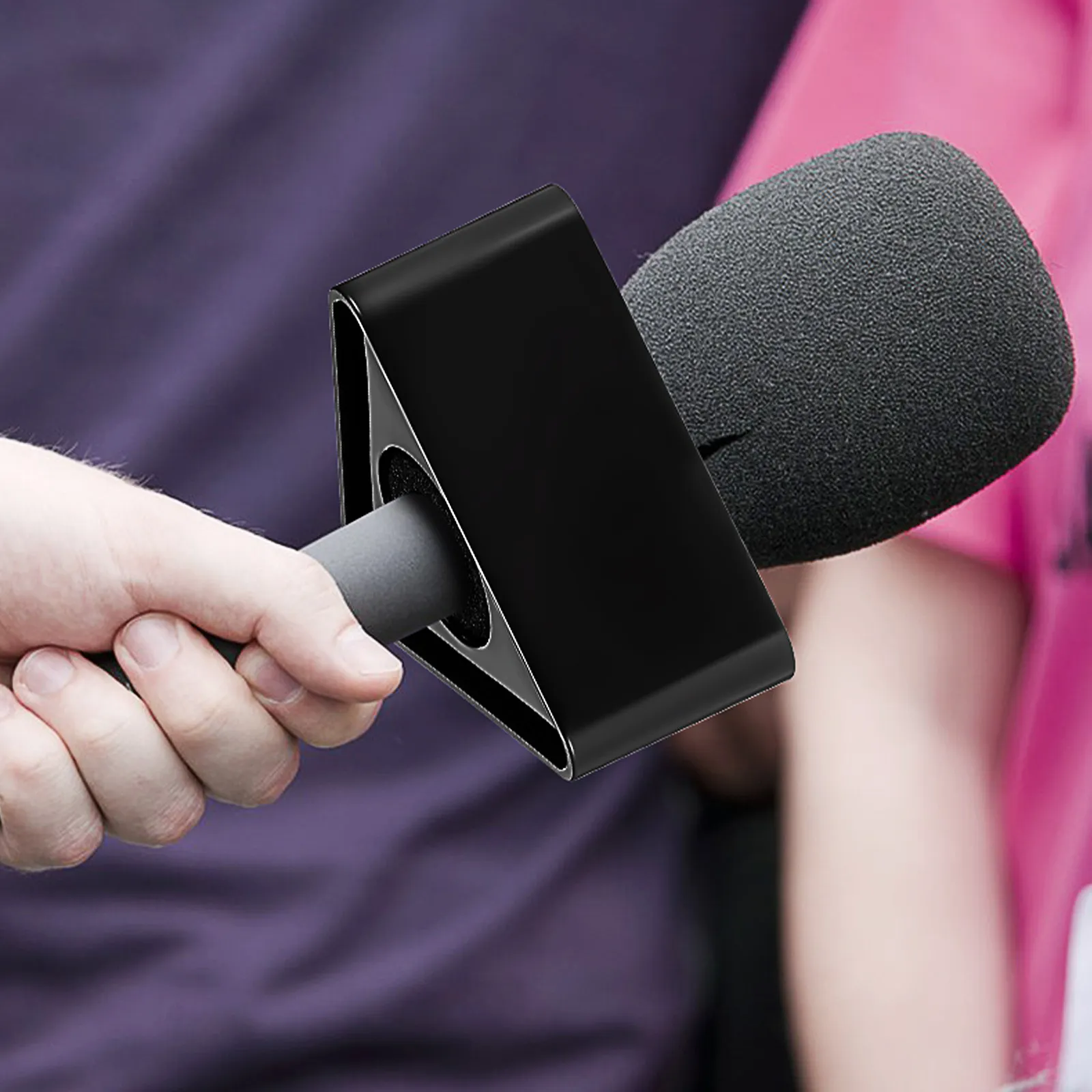 2Pcs Portable ABS Injection Molding Triangle Interview Microphone Station Logo Flag Compatible with Professional Mic Cube Mic