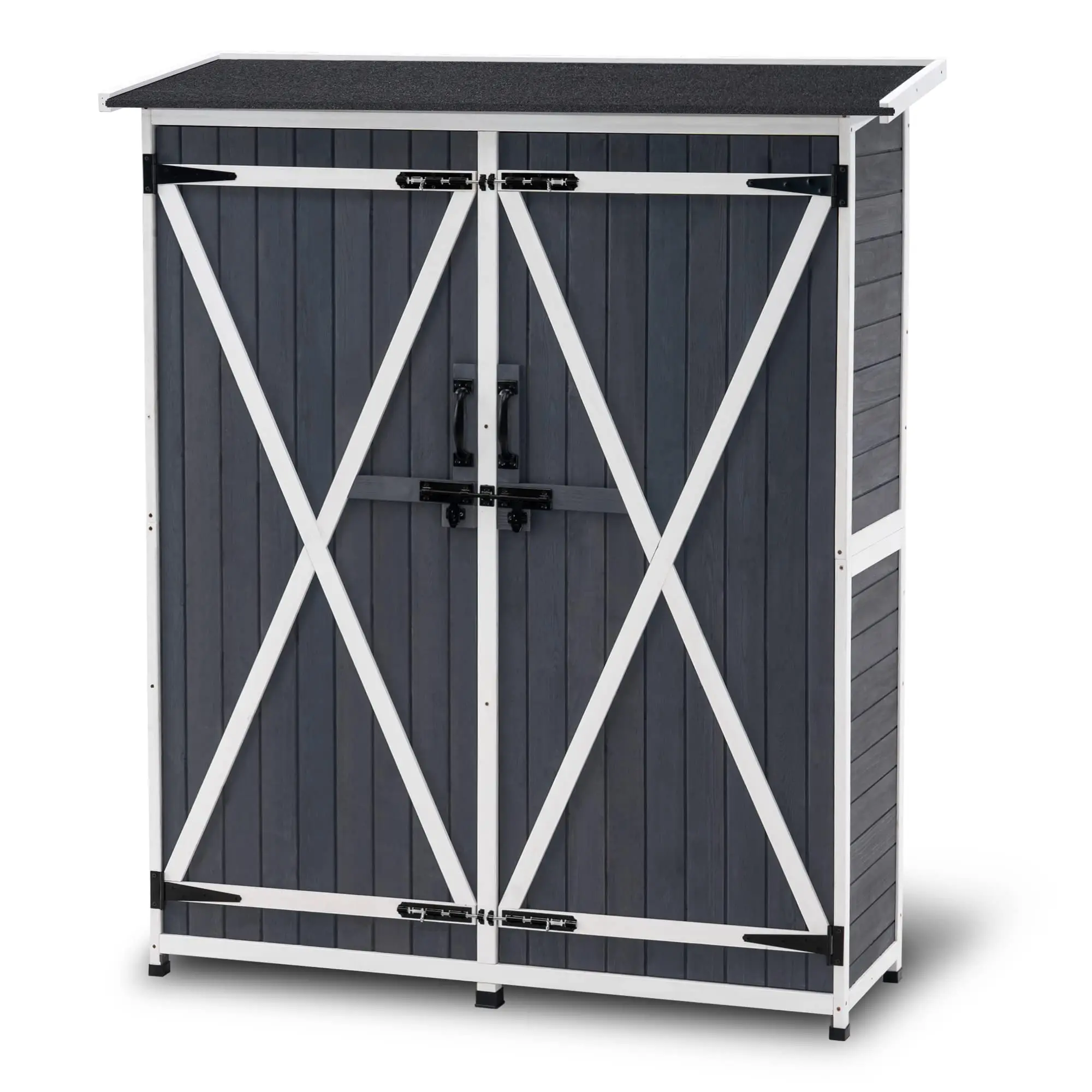 Outdoor Storage Cabinet with Shelves, Wood Garden Shed with Floor, Outside Tool Shed with 2 Lockable Doors for Backyard