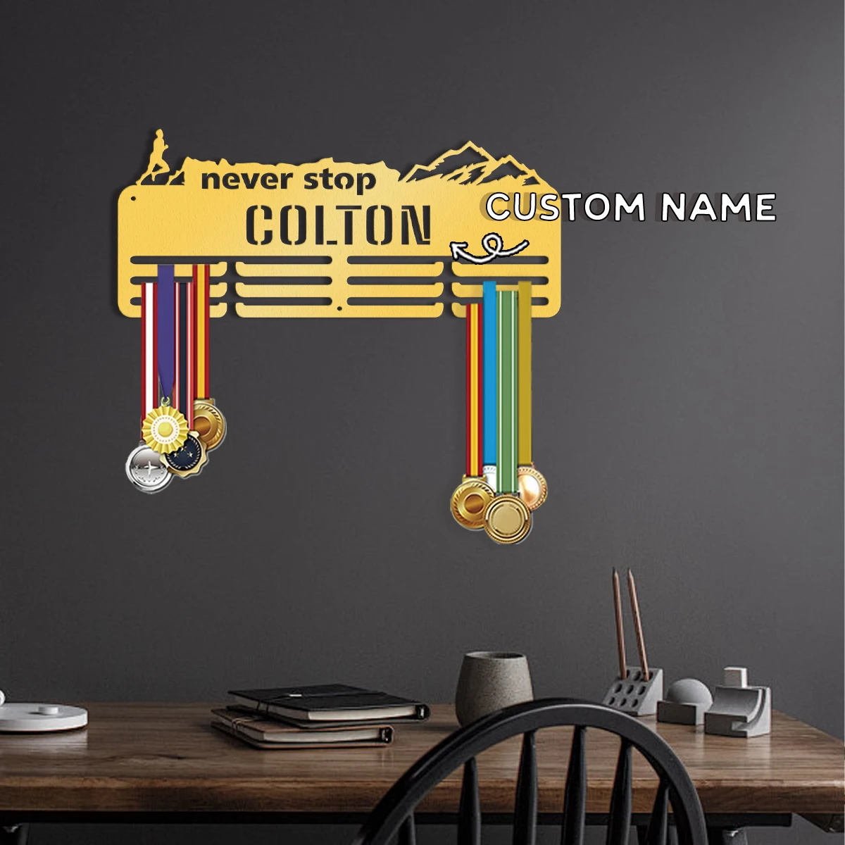 1pc Custom Outdoor Running Metal Medal Holder,Sports Carnival Hang Metal Wall Art Suitable for Running Marathon Sports Record