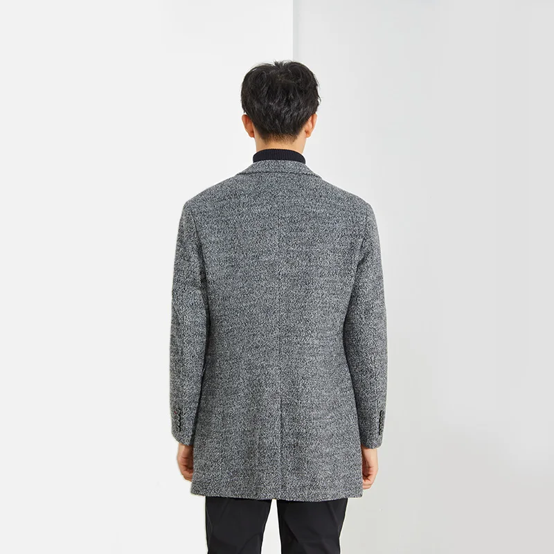 

Faionable Mid-Length Woolen Coat for Men Versatile Sli Winter Outerwear Loose Fit Busin Casual Sle Single Button