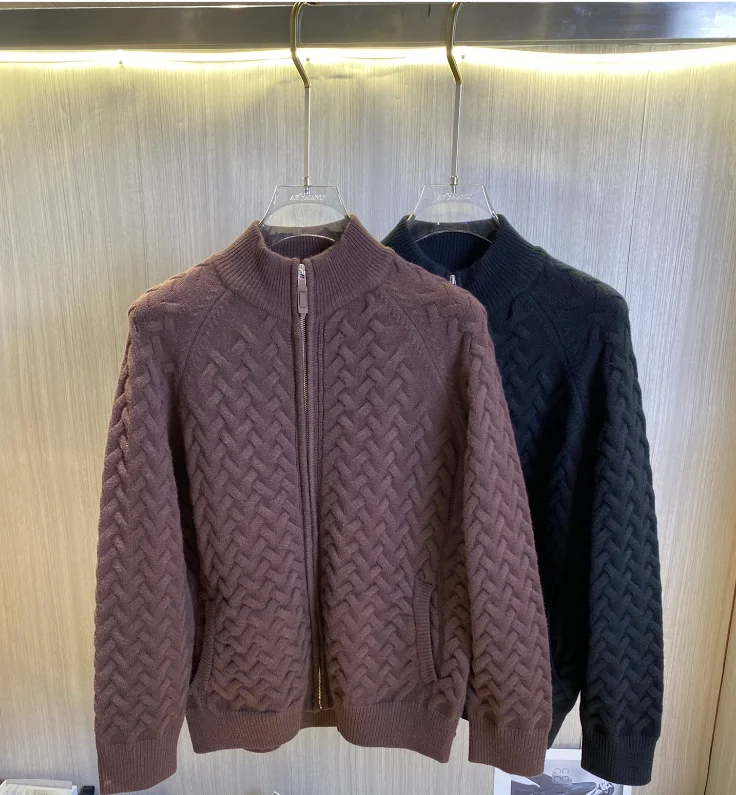 2025DIKU2024 autumn and winter men's cardigan jacket, customized dyeing with fine knitting of wool and cotton yarn, M-3XL