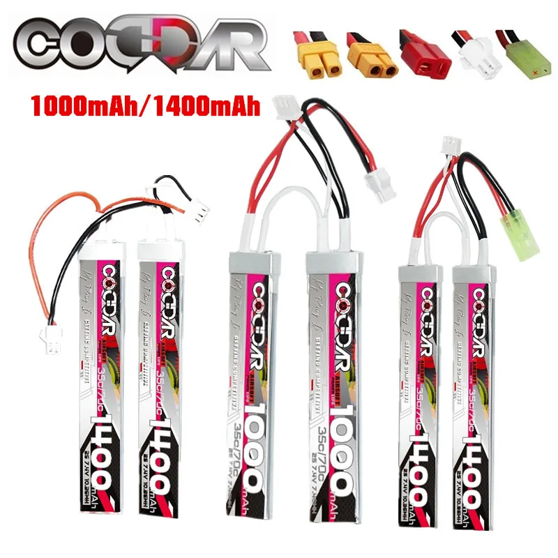 CODDAR 7.4V 1000mAh/1400mAh 35C  For Water Gun 2S battery Mini Airsoft BB Air Pistol Electric Toys Guns Parts With SM XT60 Plug