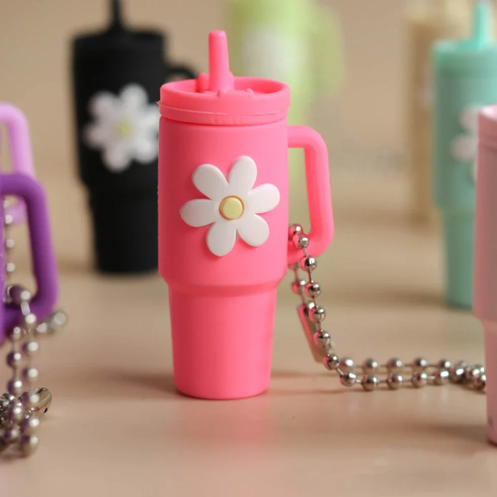 Mini Simulation Tumbler Charms Keychain Silicone Milk Tea Cup With Chain For Stanley Bottle Handle Women Girls Tag Accessories