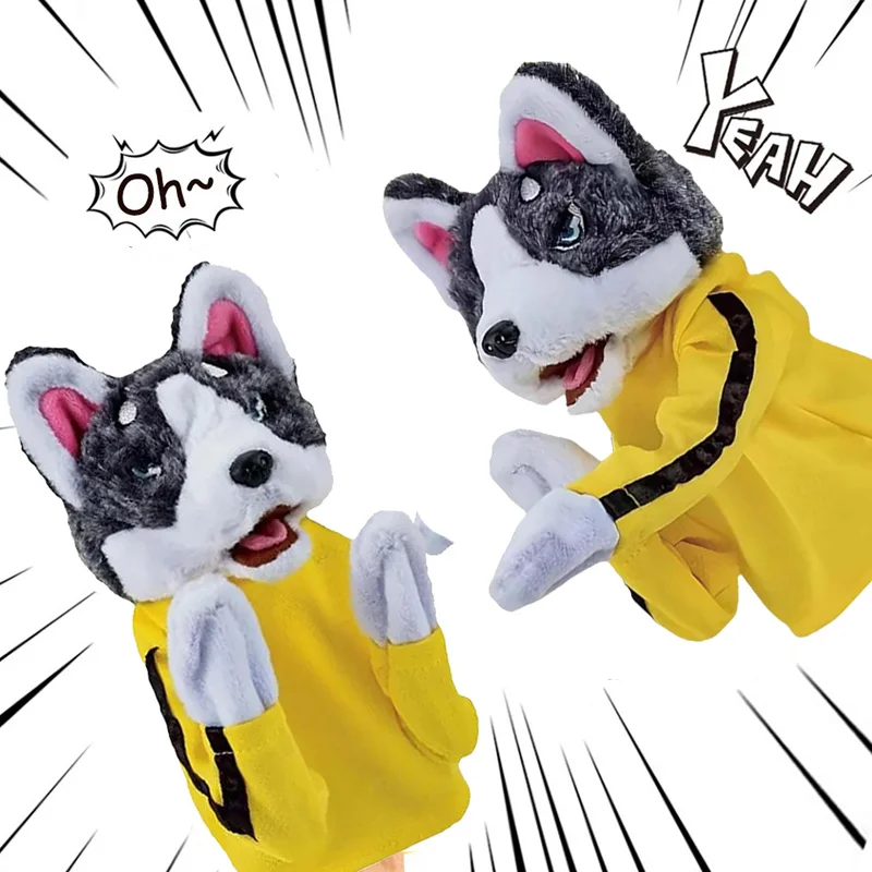 Kung Fu Animal Husky Gloves Dog Interactive Hand Boxing Puppet Finger Battle Sound Plush Doll Kid Toy Birthday Gift 1/2 PCS