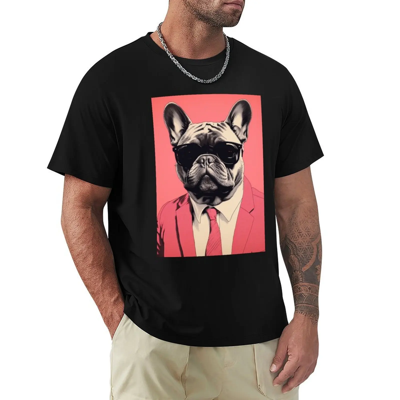 Frenchie in a pink suit with shades T-Shirt vintage clothes vintage graphic tee vintage anime shirt customs mens clothing