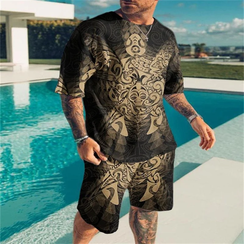 Fashion 3D Printed Men T-shirt and Shorts 2-piece Set Summer Hip-hop Street Personalized Comfortable Breathable Short Sleeve Set