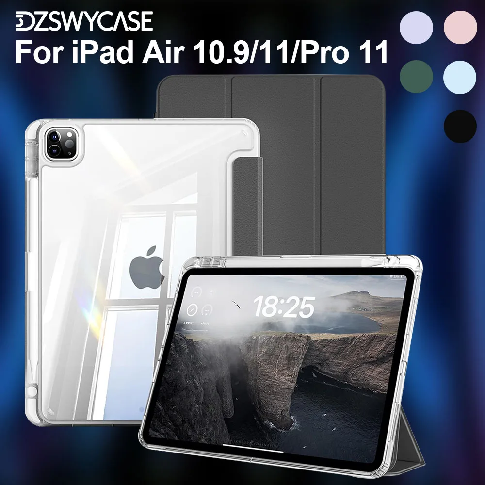 Case for iPad Pro 11 Inch 4th/3rd/2nd Generation, Air 4th 5th 10.9/11 M2 M3 with Pencil Holder Cover with Back, Auto Sleep/Wake