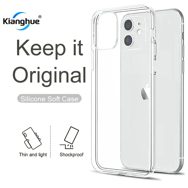 KiangHue Clear Crystal Shell shockproof  Bumper For Iphone 15 Pro Max Thin Transparent Solid Color Silicone Soft Tpu Outer case