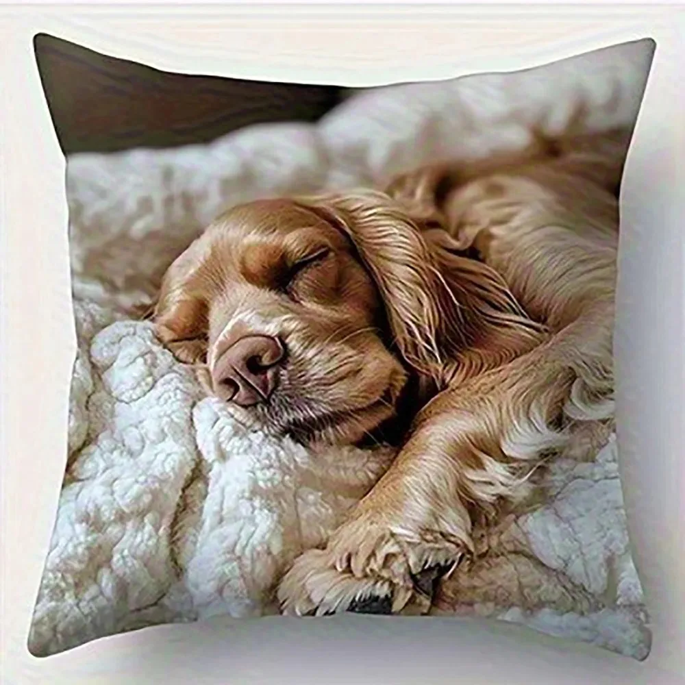 Cute Cocker Spaniel Dog Pillowcase 2D Flat Printed Peach Skin Pet Puppy Pillow Cover Cozy Bedroom Sofa Home Decor Cushion Cover