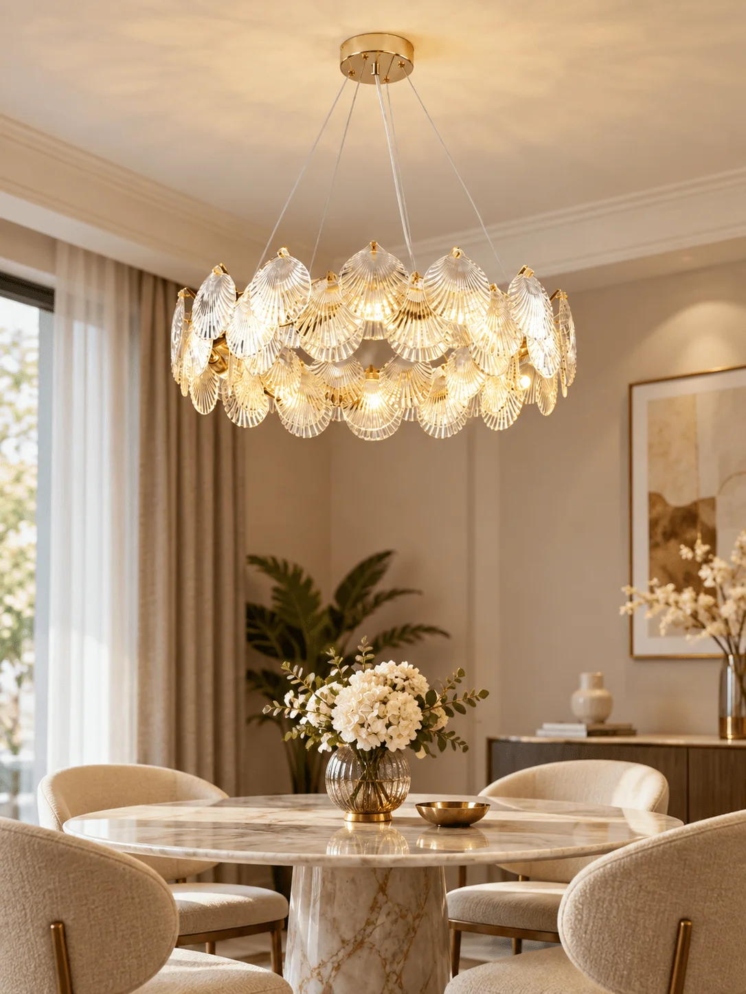 Persun French style light luxury cream Seashell crystal Chandelier Modern minimalist bedroom dining room Zhongshan Luminaire