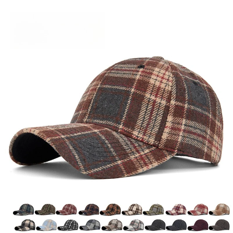Classic Checkered Hard Top Baseball Cap Autumn Winter Small Duckbill Sun Visor Face Enhancing Hat for Men And Women