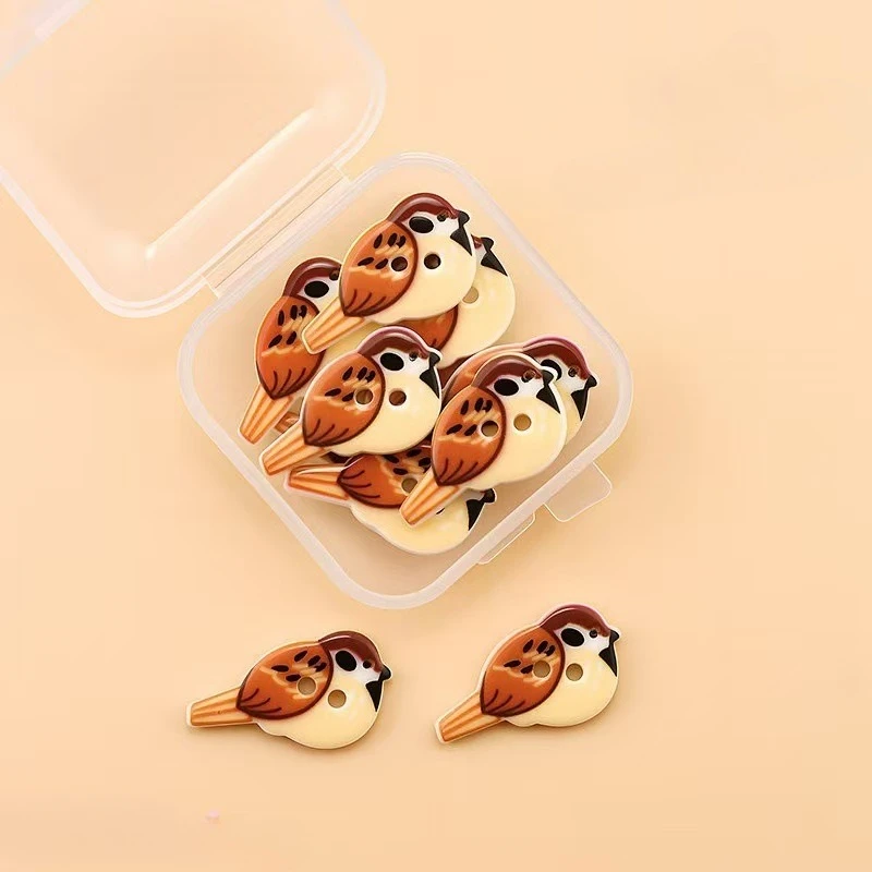 12Pcs Multicolor Two‑Eye Bird Plastic Buttons, DIY Sewing & Scrapbooking Craft Buttons for Clothes, Hats, Bags, Plush Toys