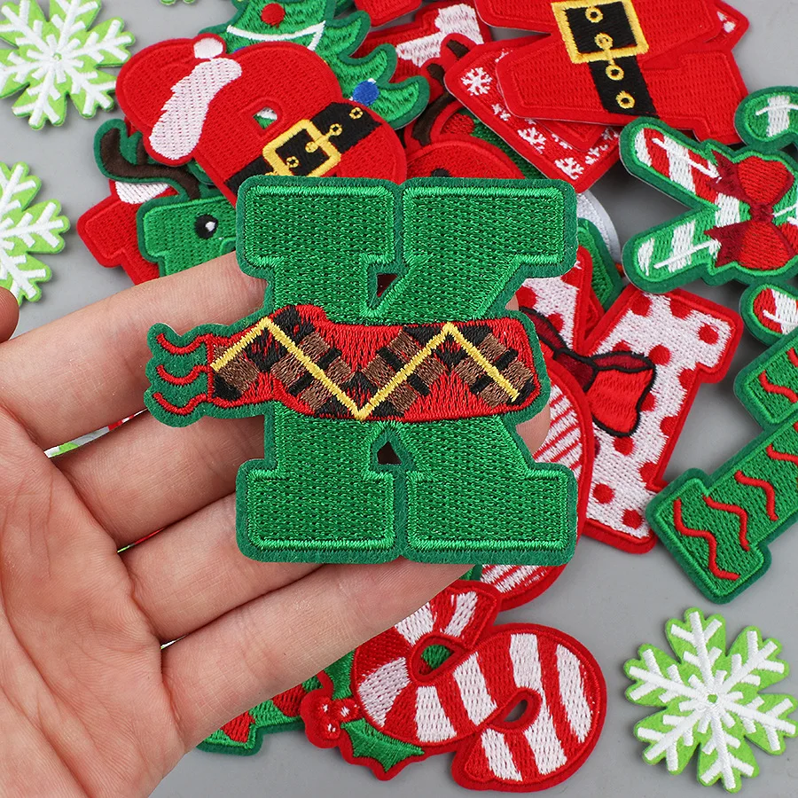 Christmas Theme Embroidered Iron On Patches for Clothing Repair 26 Alphabets Fashion Heart Computer Embroidery Patches