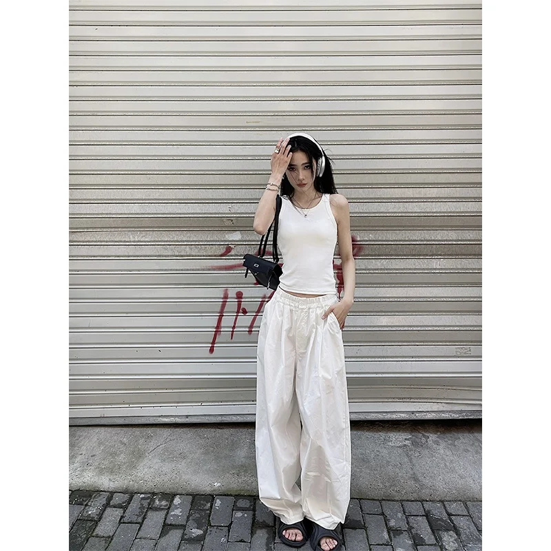 

Ультратонкие удлиненные повседневные брюки белого цвета, свободные, для походов и альпинизма, широкие брюки-харланы, женские летние модные брюки с высокой талией...