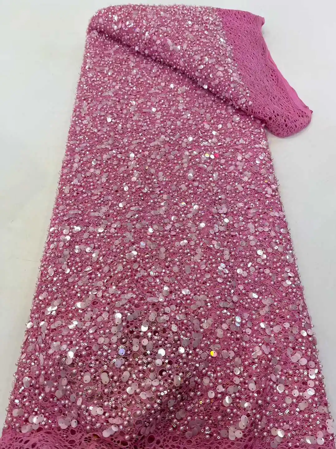 

African Heavy Bead Embellished Lace Fabric 2025 Luxury French Nigerian 3D Sequin Lace Fabric for Bridal Gown Sewing