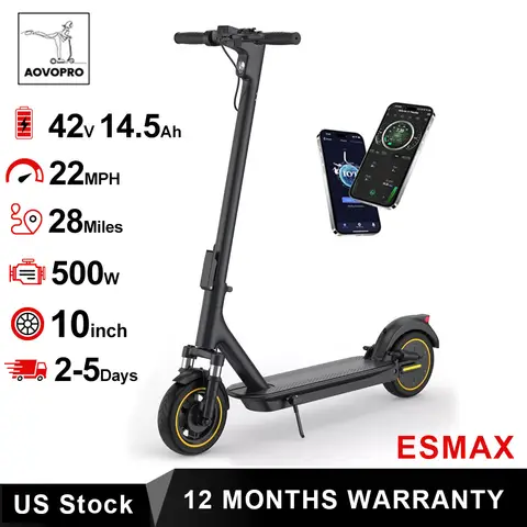 AOVOPRO ESMAX Electric Scooter 500W 22mph Adult APP Smart Scooter 28miles Shock-absorbing Anti-skid Folding Electric Scooter