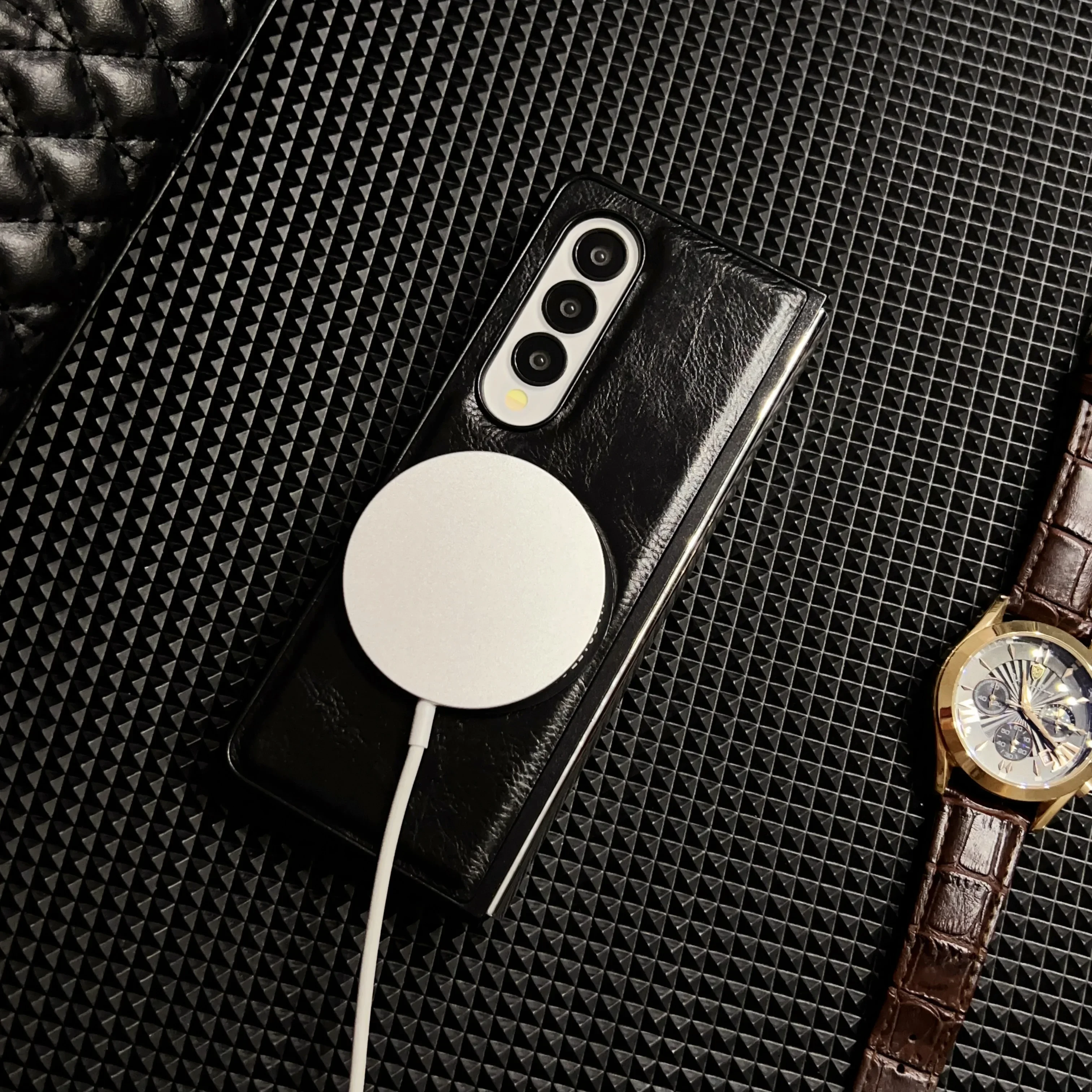 Чехол Magsafe для Samsung Galaxy Z Fold 6, 5, 4, 3, складной кожаный противоударный защитный чехол с магнитной беспроводной зарядкой, аксессуар